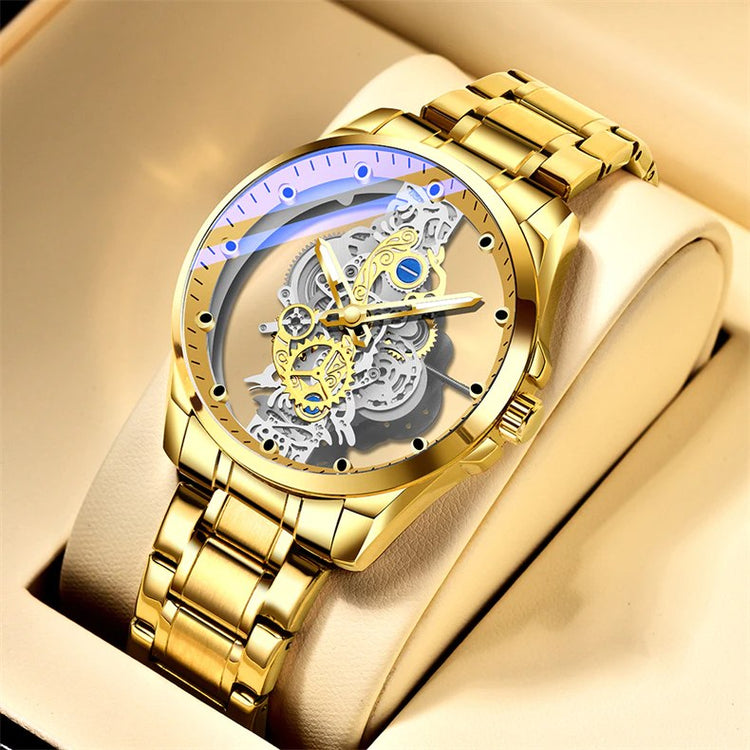 Skeleton Mechanical Quartz Gold Silver See-Through Watch