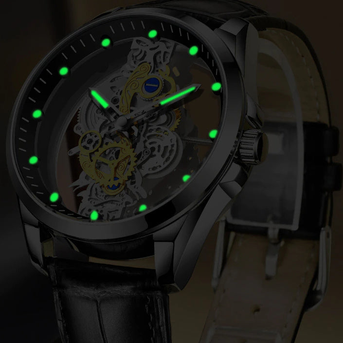 Skeleton Mechanical Quartz Gold Silver See-Through Watch