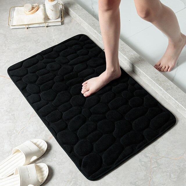 Cloud-Soft Non Slip Bath Mat Cobblestone Memory Foam Shower Rug
