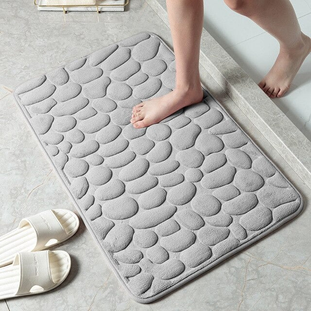 Cloud-Soft Non Slip Bath Mat Cobblestone Memory Foam Shower Rug