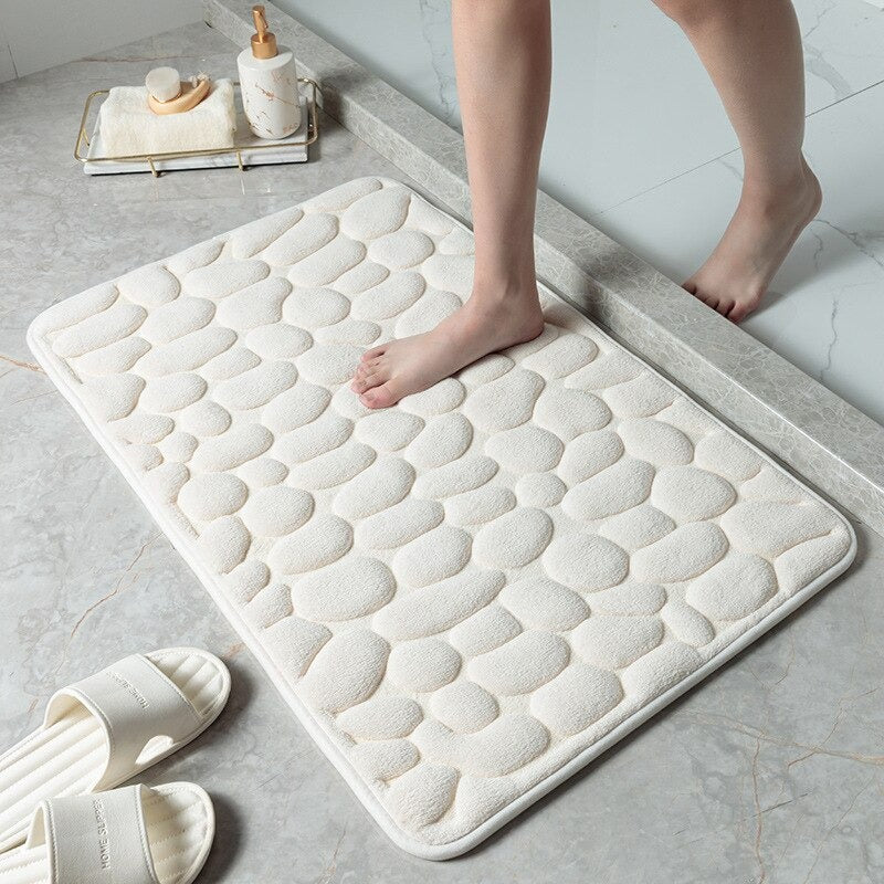 Cloud-Soft Non Slip Bath Mat Cobblestone Memory Foam Shower Rug