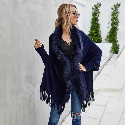 Pashmina Shawl Wrap Throw-Over With Stylish Fur Collar