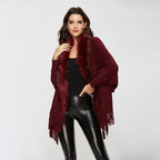 Pashmina Shawl Wrap Throw-Over With Stylish Fur Collar