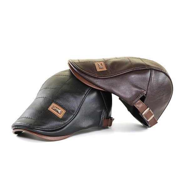 Leather Peaked Golf Cap Retro Gatsby London Taxi Cabbie Duckbill Crafted Leather Hat