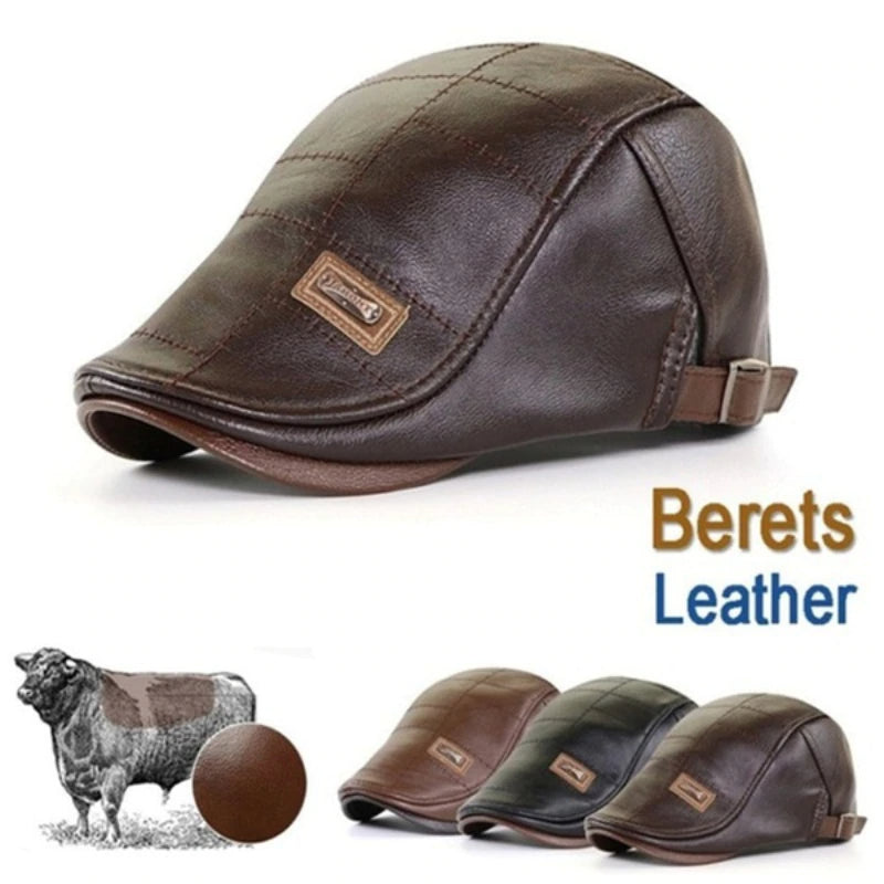 Leather Peaked Golf Cap Retro Gatsby London Taxi Cabbie Duckbill Crafted Leather Hat