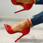 Peep Toe Snakeskin Shoes Women's Snake Print Pumps Ankle Strap High Heels Open Toe