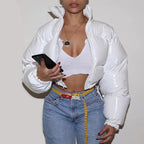 Shiny Bubble Puffer Parker Jacket Crop Top for Women