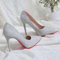 Women's Patent Leather Stiletto Heels with Red Soles - Elegant Designer Style