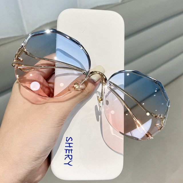 Rimless Sunglasses Oversized Gradient Polarised Lenses