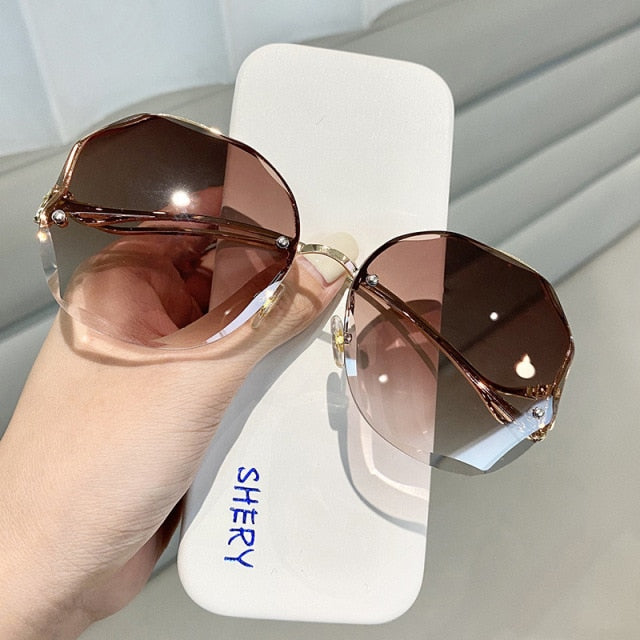 Rimless Sunglasses Oversized Gradient Polarised Lenses