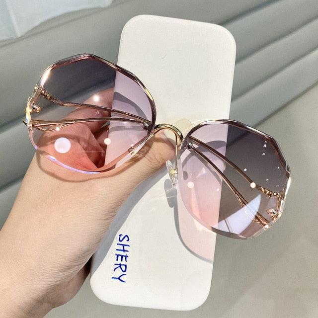 Rimless Sunglasses Oversized Gradient Polarised Lenses
