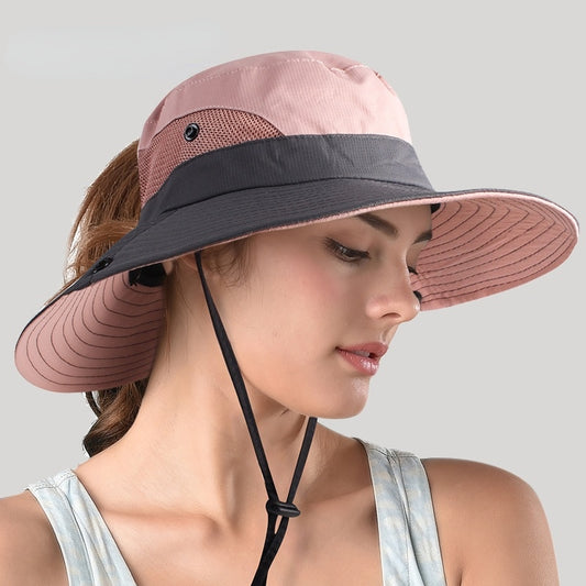 Safari Sun Hat With Ponytail Opening Summer Visor Outdoors Protection