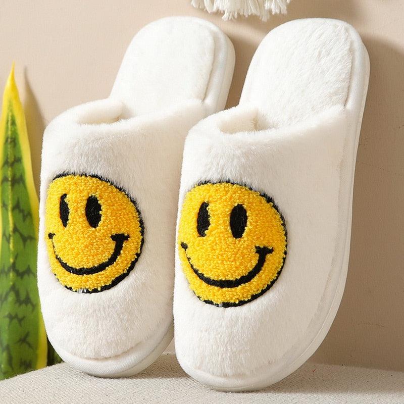 Smiley Face Soft Slippers Happy Fluffy Fur Comfortable Smiling House Shoes