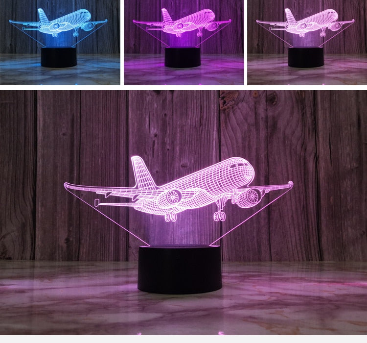 Jet Airplane Night Light 3D Illusion Bedside Lamp USB Bedroom Travel Aircraft Flying