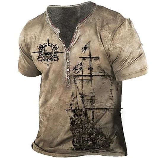 Vintage Men's T-shirt 3D Printed Ship Navigation Nautical Sailing Ocean Streetwear