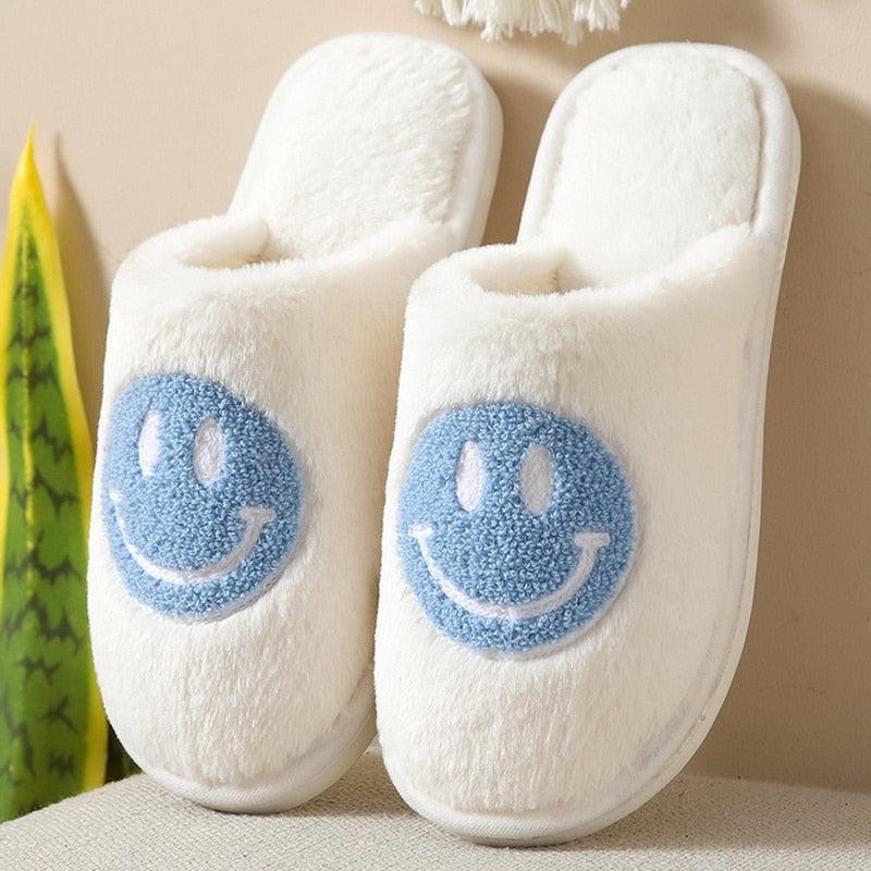 Smiley Face Soft Slippers Happy Fluffy Fur Comfortable Smiling House Shoes