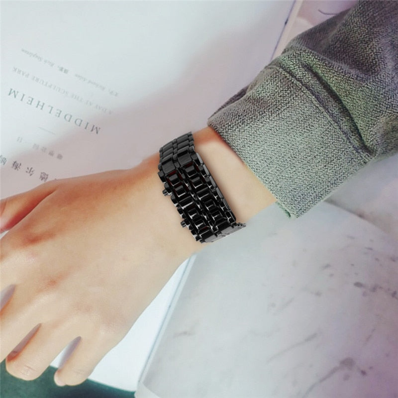 Fashion Metallic Digital Watch For Men And Women, Lava Iron Samurai Led  Display Faceless Bracelet Smart Watch | SHEIN