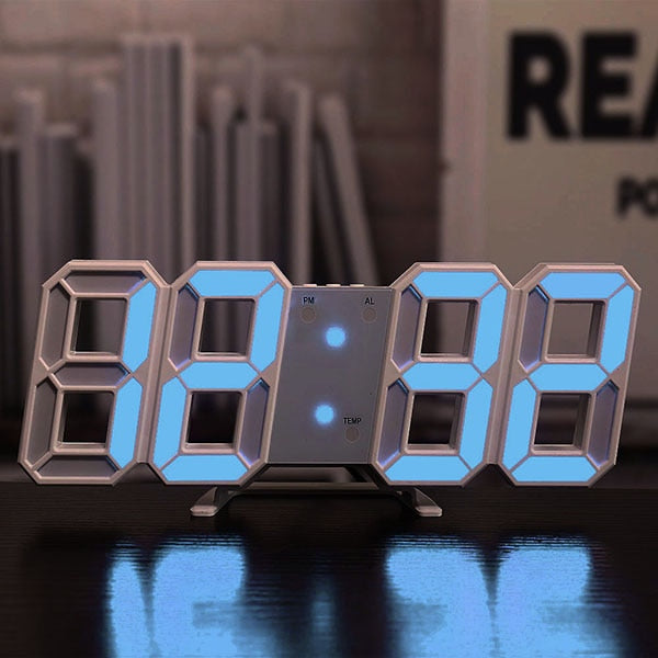 Wall Clock 3D Digital LED Illuminated Desk Home Office Lighting Decor