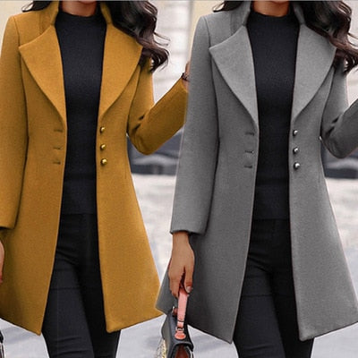 Wool Coat Women's Button Jacket Outwear