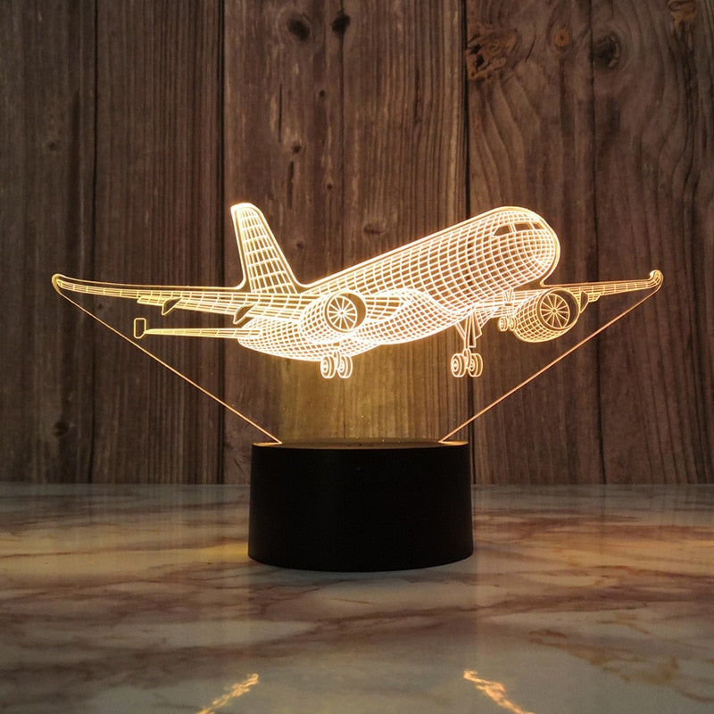 Jet Airplane Night Light 3D Illusion Bedside Lamp USB Bedroom Travel Aircraft Flying