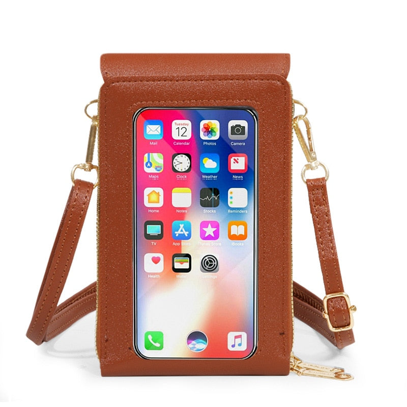 See-Through Mobile Phone Touchscreen Purse Cell Phone Case Clutch Clear Screen Crossbody Shoulder Bag