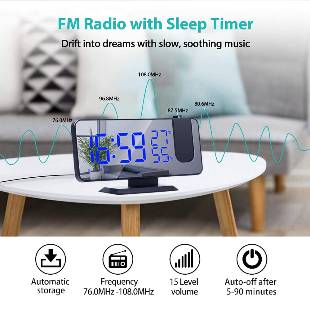 Wall Clock Night Projector Phone Charger Displays Digital Time On Ceilings