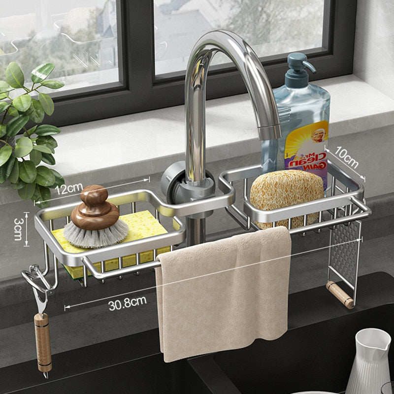 Kitchen Sink Dishes Caddies Organiser Tap Basket Adjustable Shower Bathroom Soap Shelf Rack