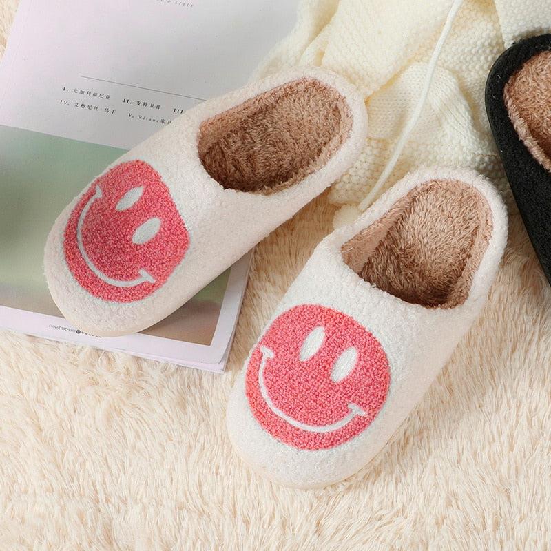 Smiley Face Soft Slippers Happy Fluffy Fur Comfortable Smiling House Shoes