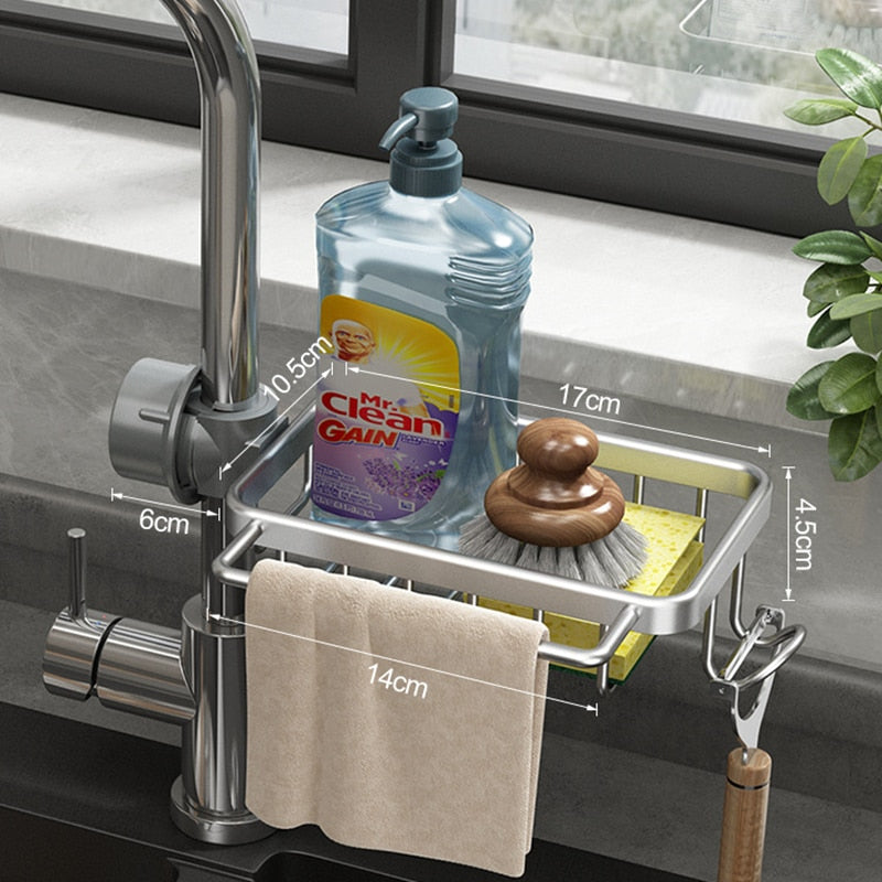 Kitchen Sink Dishes Caddies Organiser Tap Basket Adjustable Shower Bathroom Soap Shelf Rack