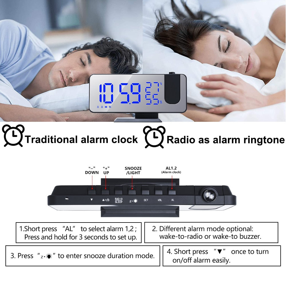 Wall Clock Night Projector Phone Charger Displays Digital Time On Ceilings