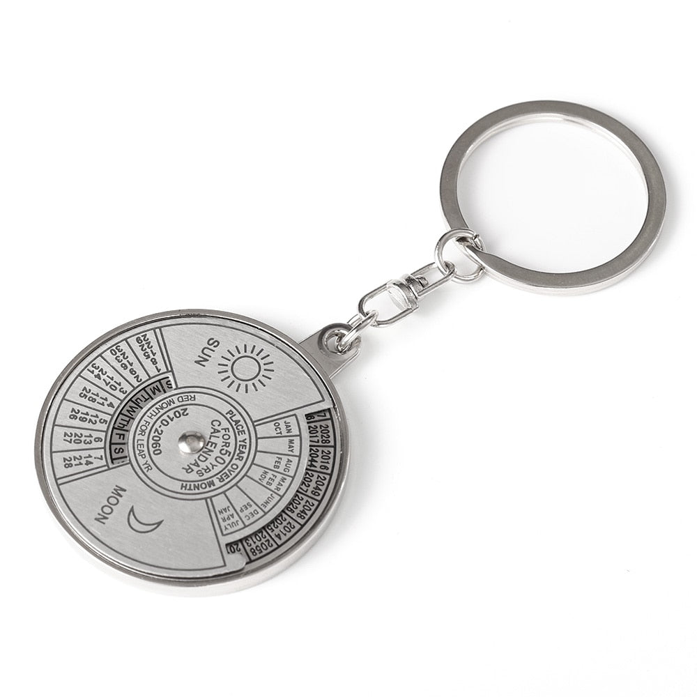 50 Years Keyring Silver Alloy Keychain Perpetual Calendar Zodiac Keyfob Jewelry