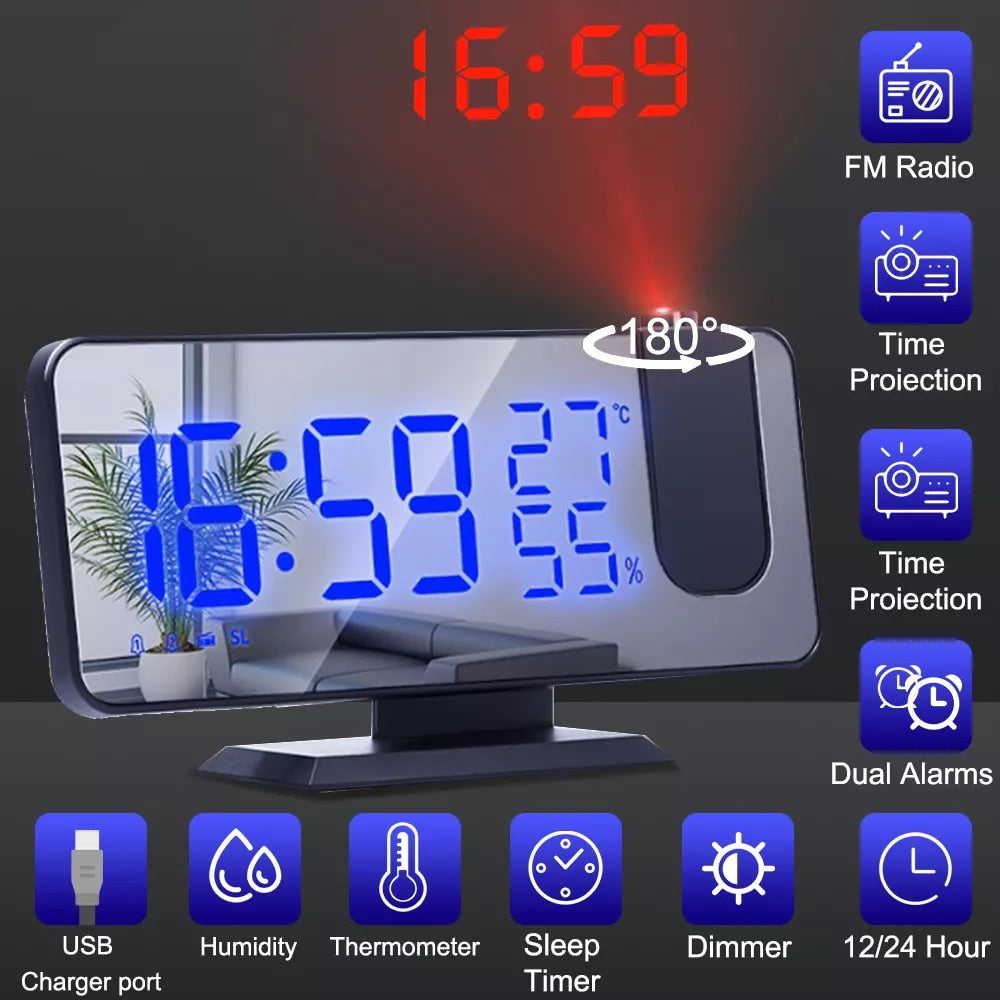 Wall Clock Night Projector Phone Charger Displays Digital Time On Ceilings
