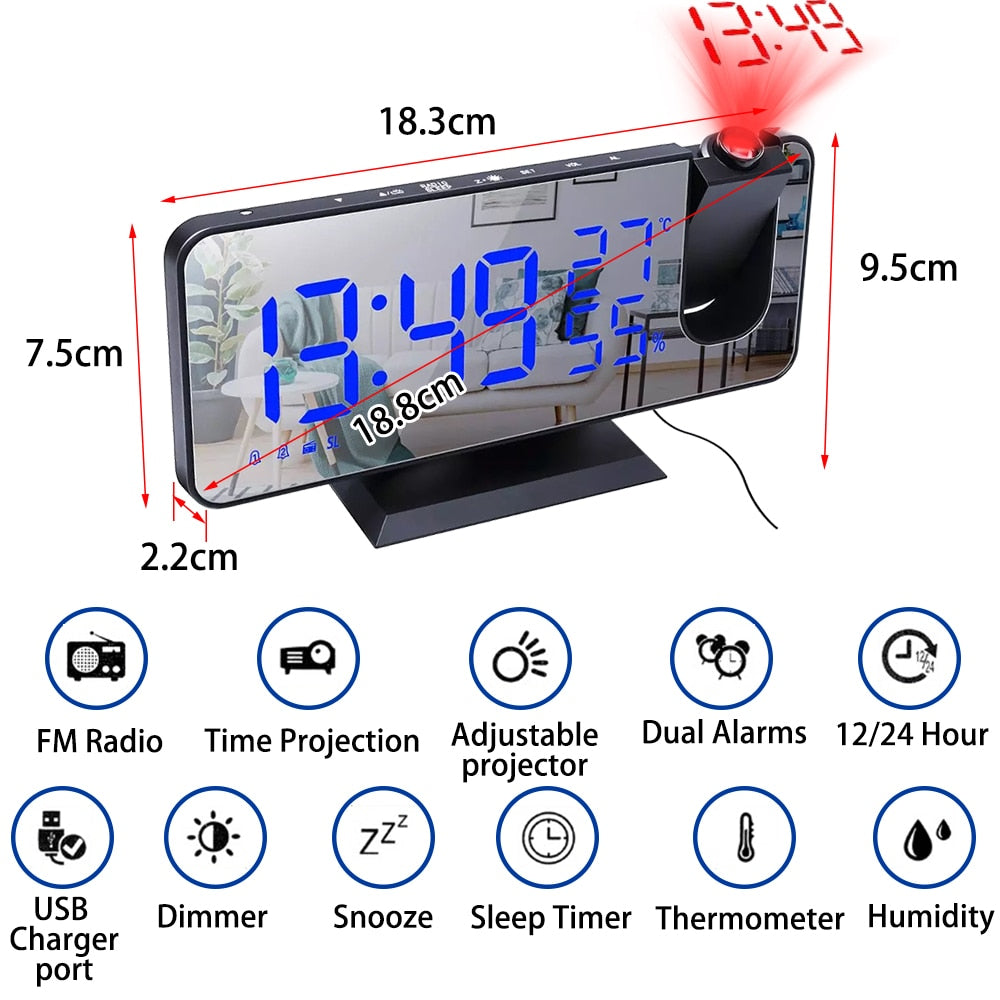 Wall Projector Phone Charger Alarm Clock Display Digital Time On Ceilings & Walls