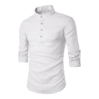 Men's Henley Collar Shirt Linen and Cotton Trendy Casual