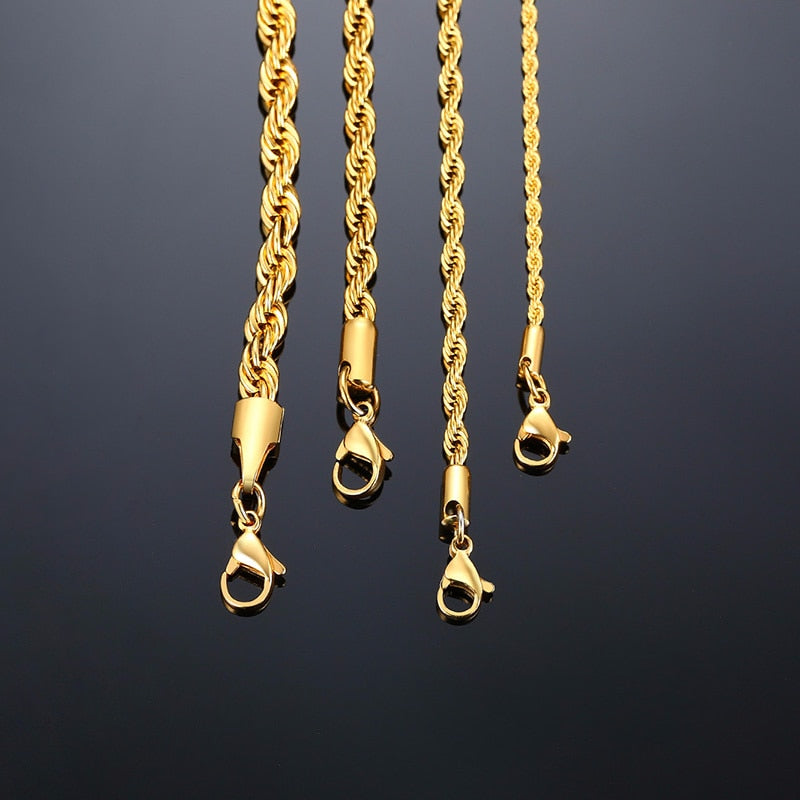 Long Chain Necklace Stainless Steel Gold or Silver Colour 2 to 5mm