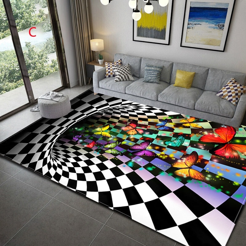 Trippy Optical Illusion 3D Vortex Mat Printed Rug Home Floor Carpet