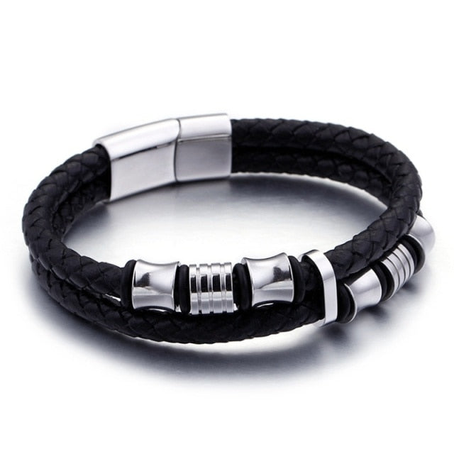 Fashion Bracelet Magnetic-Clasp Double-Layer Woven Leather Jewellery