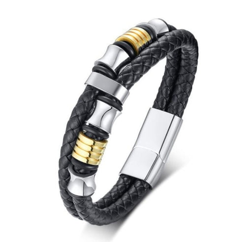 Bracelet Magnetic-Clasp Double-Layer Woven Leather Wristband