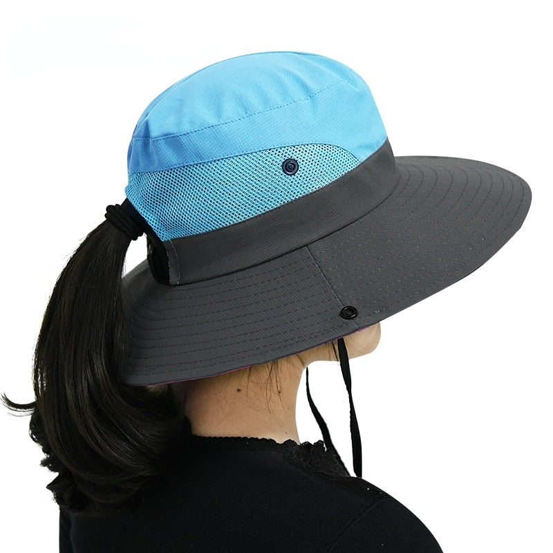 Safari Sun Hat With Ponytail Opening Summer Visor Outdoors Protection