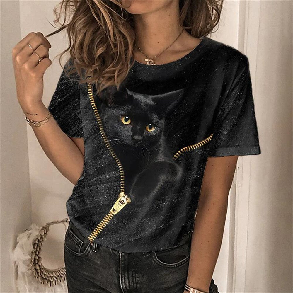 Cat Women's T-Shirt - Kittens Printed Tee Plus Sizes