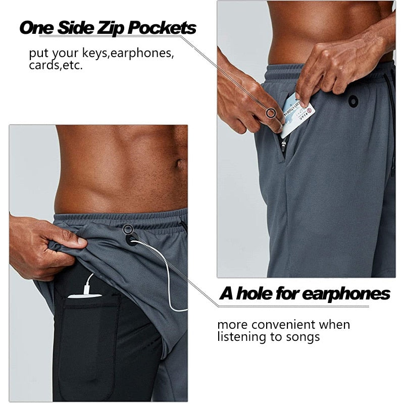 Workout Sports Shorts 2-in-1 Gym Fitness Phone Pocket Towel Hoop