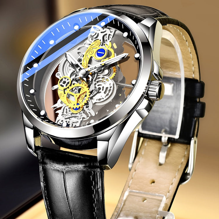 Skeleton Mechanical Quartz Gold Silver See-Through Watch