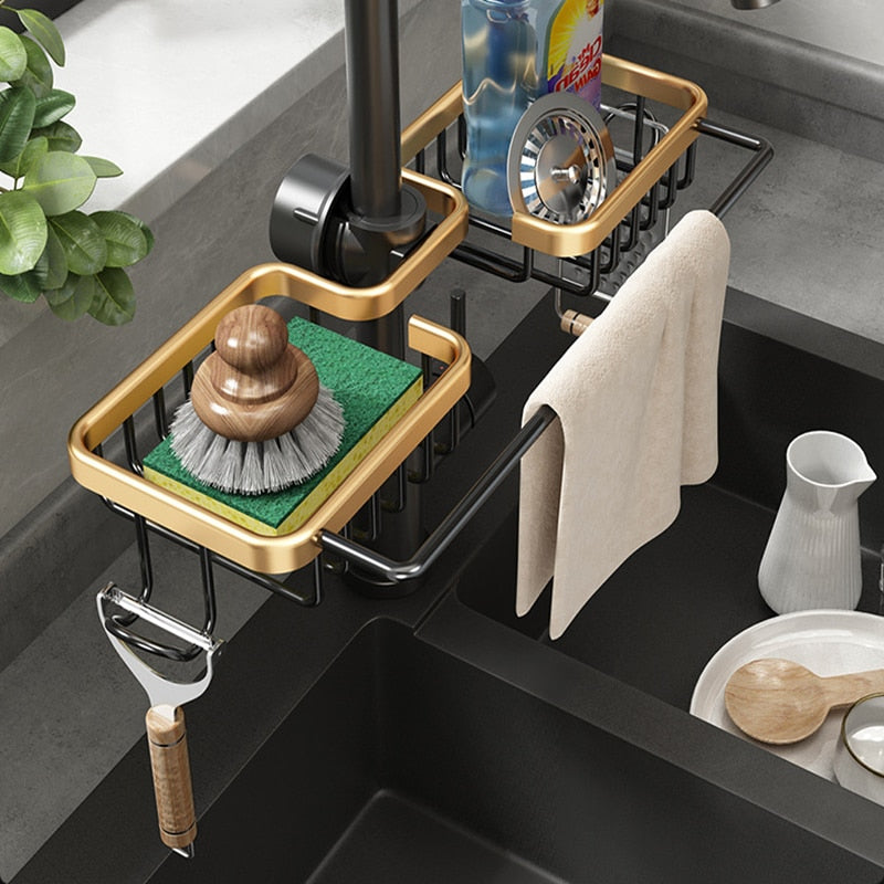 Kitchen Sink Dishes Caddies Organiser Tap Basket Adjustable Shower Bathroom Soap Shelf Rack