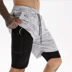 Workout Sports Shorts 2-in-1 Gym Fitness Phone Pocket Towel Hoop