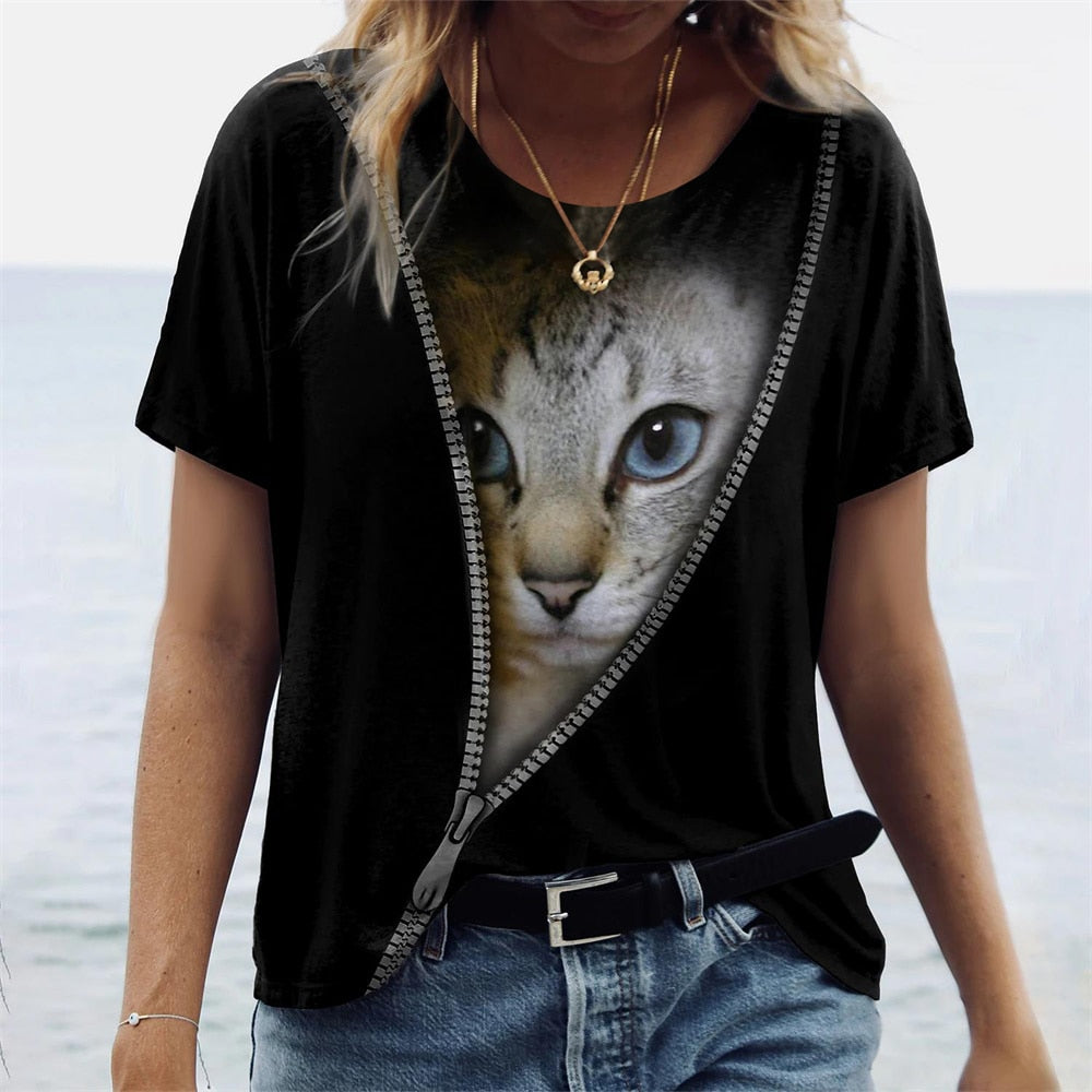 Cat Women's T-Shirt - Kittens Printed Tee Plus Sizes