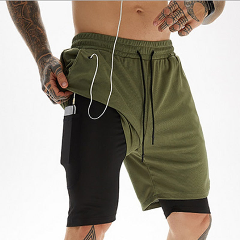 Workout Sports Shorts 2-in-1 Gym Fitness Phone Pocket Towel Hoop