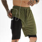 Workout Sports Shorts 2-in-1 Gym Fitness Phone Pocket Towel Hoop