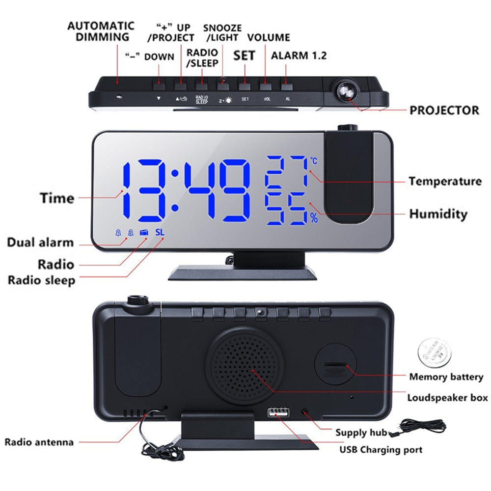 Wall Projector Phone Charger Alarm Clock Display Digital Time On Ceilings & Walls