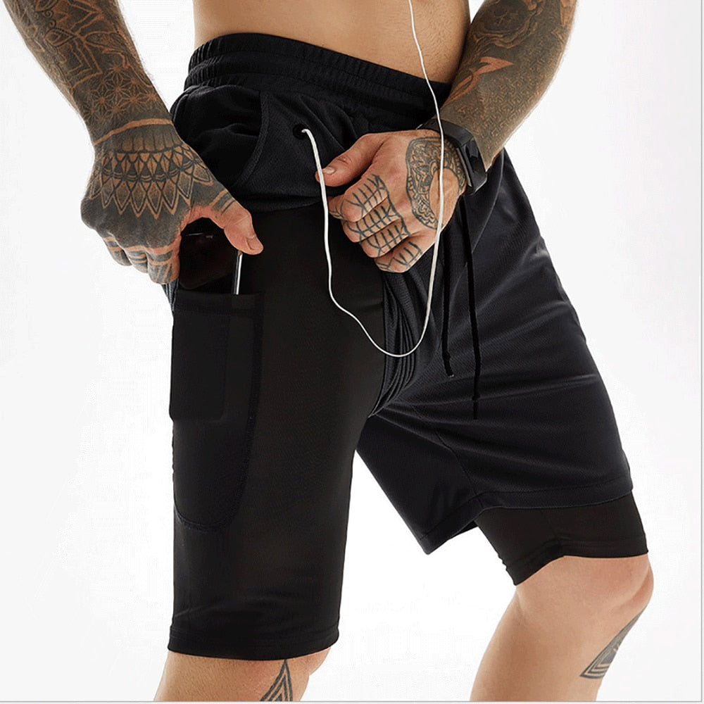 Workout Sports Shorts 2-in-1 Gym Fitness Phone Pocket Towel Hoop