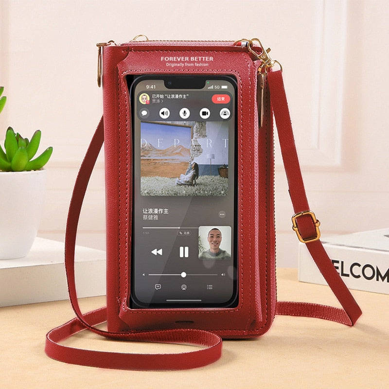 See-Through Mobile Phone Touchscreen Purse Cell Phone Case Clutch Clear Screen Crossbody Shoulder Bag